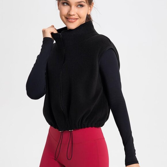 Women's Full Zip Fleece Short Vest Warm Winter Sleeveless Stand Collar Sherpa Cr - Picture 2 of 5